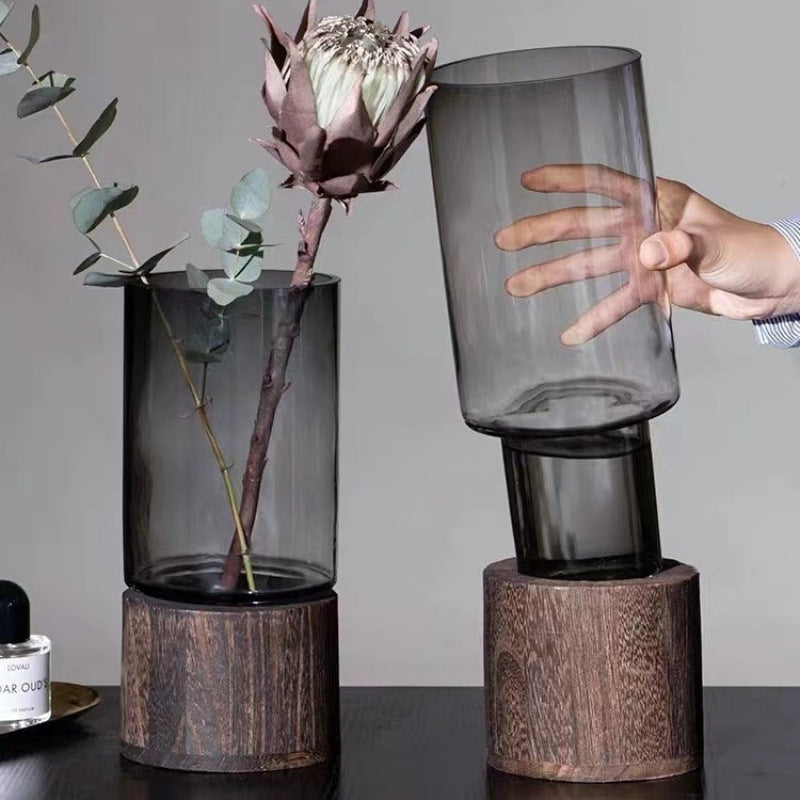 Glass Vase With Wooden Base