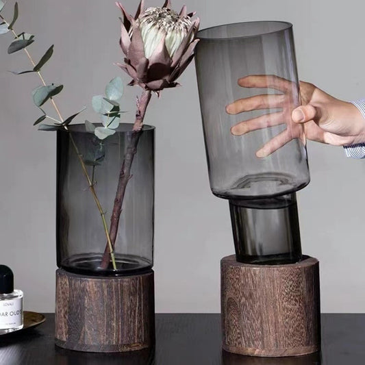 Glass Vase With Wooden Base