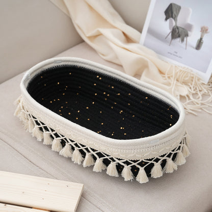 Oval Cotton Rope Storage Basket With Tassels